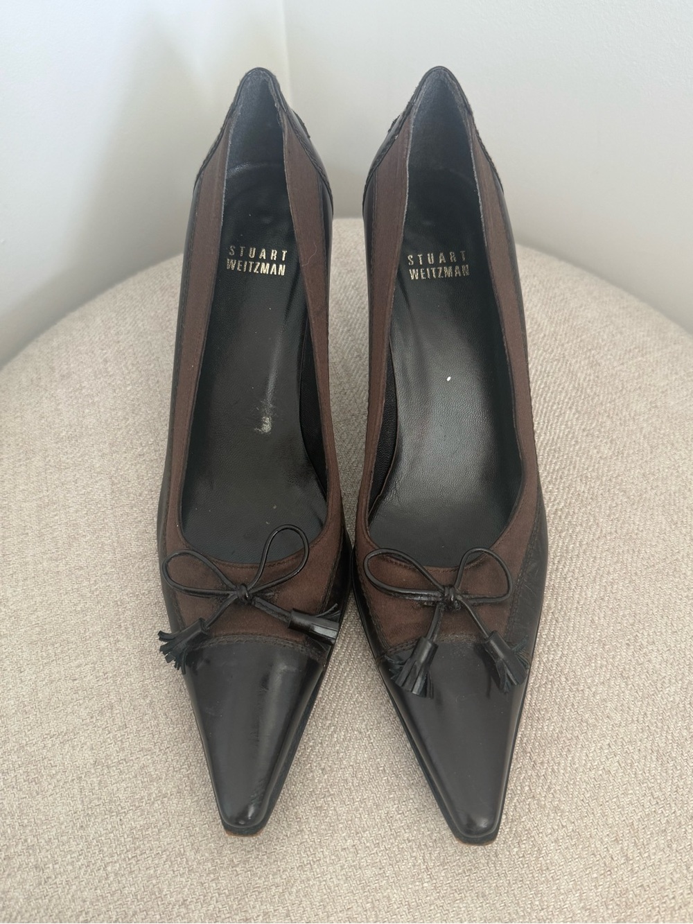 Stuart Weitzman Brown Bow Tassel Pointed Pumps (size 7.5)
